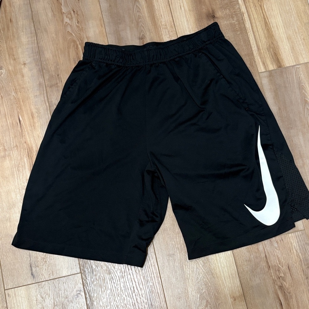 Nike Men's Athletic Black Shorts with White Logo